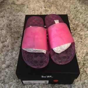 Coach Ulyssa slide; rubber upper, rubber footbed, rubber outsole, slip on